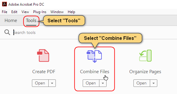 Select Combine Files menu